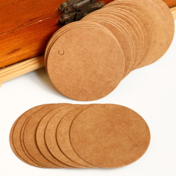 100 st Kraft-etiketter, presentlappar, 3x3 cm runda Kraft-etiketter tomma etiketter för
