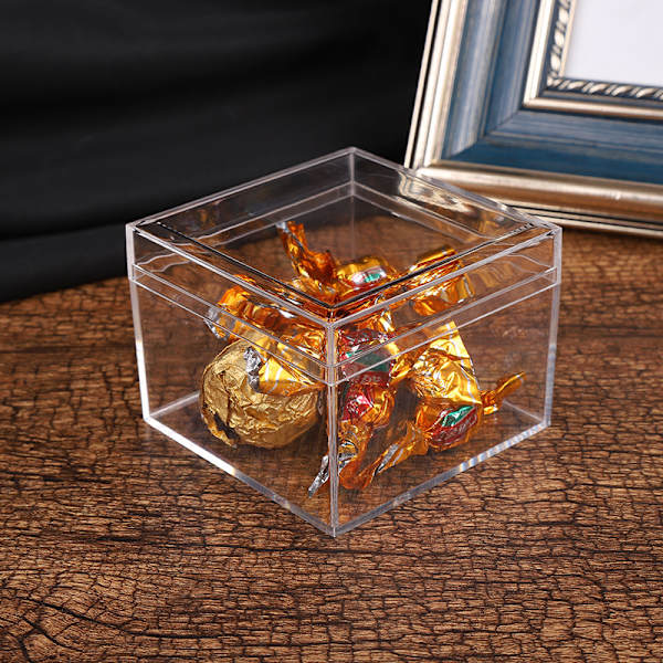 10 st 8*8*6 cm Transparent godisbox i akryl, livsmedelsgodkänd plast, chokladbröllop, presentförpackning