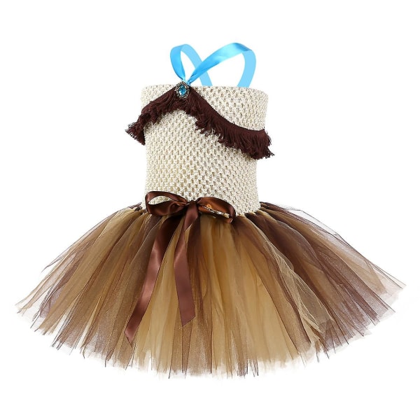 Prinsesse Tutu Moana Pocahontas Kjole Blomsterpike Kjole Tyll Kjoler Cosplay Kostyme（L(5-6Y) Beige）