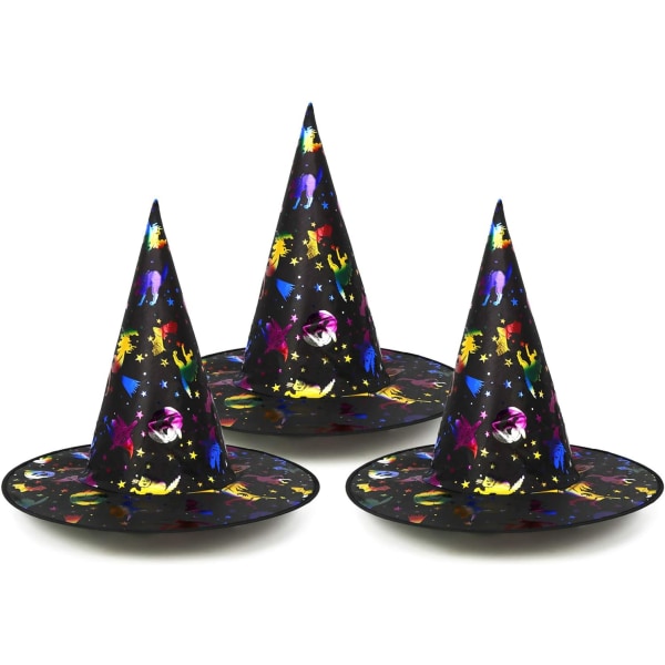 3X Witch Hat - Svart Farge Gull Style for Witch Costumes - Witch