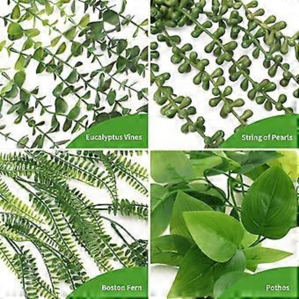 Falsk Hängande Blomkruka, Eukalyptusträd, Ormbunke & Pärlsnöre för Inomhus-/Utomhusväggdekor, Hemdekoration