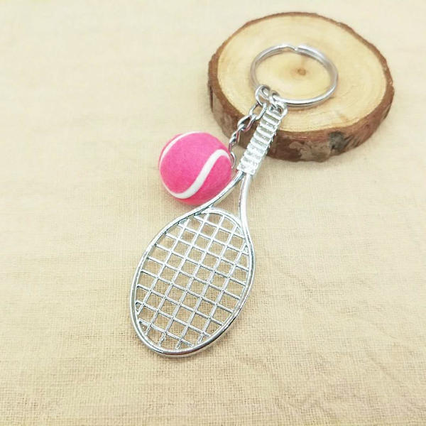 2 stk. Tennis Racket Nøkkelring, Kreativ Metall Nøkkelring Sport Nøkkelring Tennis Ball Nøkkelring Rose Red