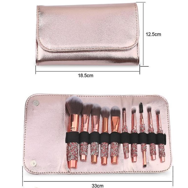 1 set 10 st Rhinestone Makeup Brush Set Professionella Skönhets Kosmetiska Borstar Med Väska Ansikts Makeup Verktyg