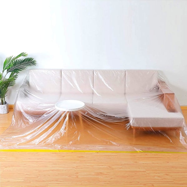 2 Roll Plastic Sofa Cover, Plastic Furniture Cover, Waterproof Co