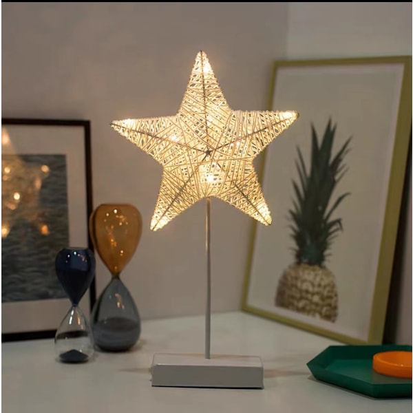 Håndlavet kreativ vævet natlampe - stjerner, bordlampe i rotting