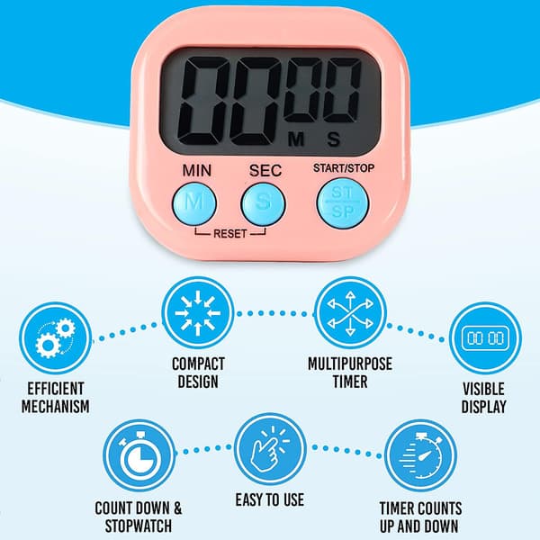 Magnetisk kökstimer Klocka Digital visuell timer Ljusstark display Nedräkning & Stoppur (Rosa)