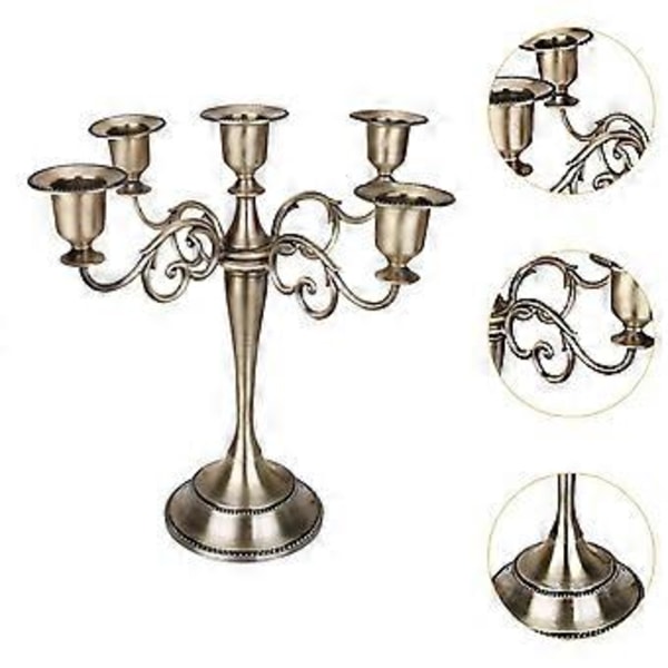 Lysestake for Søylelys Kandelaber Lysestake 5 Lys Sink Legering 5 Armer Lysestake for Borddekorasjon Eventmiddag (bronse) bronze