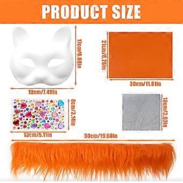 Handmålade Kattmasker Djurmaskset Maskeradmask Blank Mask med Plyschtyg Halloweenfestmask för Vuxna Set 2