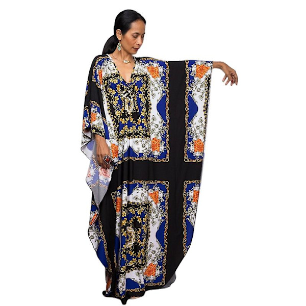 Dame Print Maxi Kjole Flagærme Strandkjole Plus Size Sommerkjole Badetøj Kaftan Cover-ups Dn0537