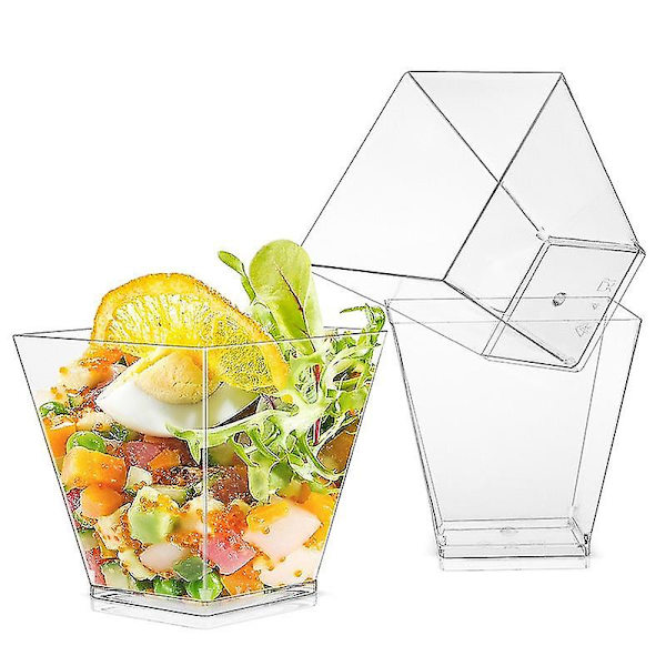 20 st 200ml Plast Kvadratiska Dessertkoppar Kvadratiska Transparenta Plastkoppar Kvadratiska Små Appetitkorgar