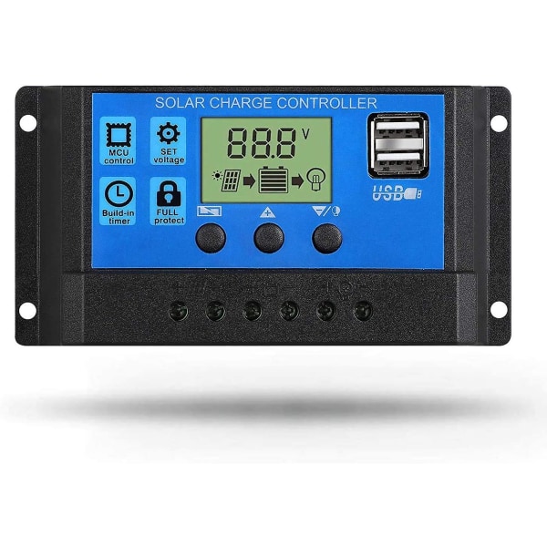 Solpanel-controller 12v/24v Pwm Auto Parameter Justerbar LCD-skærm Solpanel Batteriregulator Med Dobbelt USB-port 10A