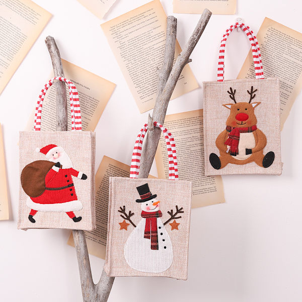 3 stk. Burlap Gavepose Tredimensionelt Broderi Børns Cand