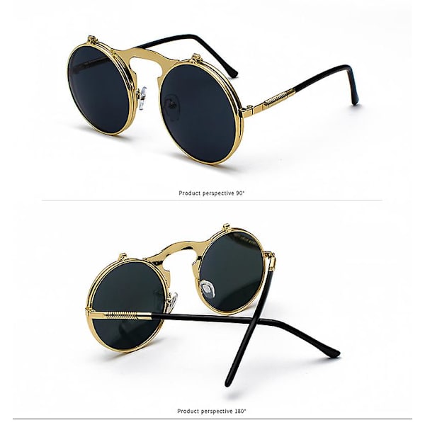 Retro Metal Steampunk Flip Sunglasses Pyöreä Kehys Flip Sunglasses Miesten Ja Naisten Trendikkäät Lasit