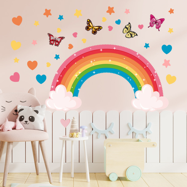 Rainbow Wall Stickers Akvarell Star Butterfly Heart Avtagbar W