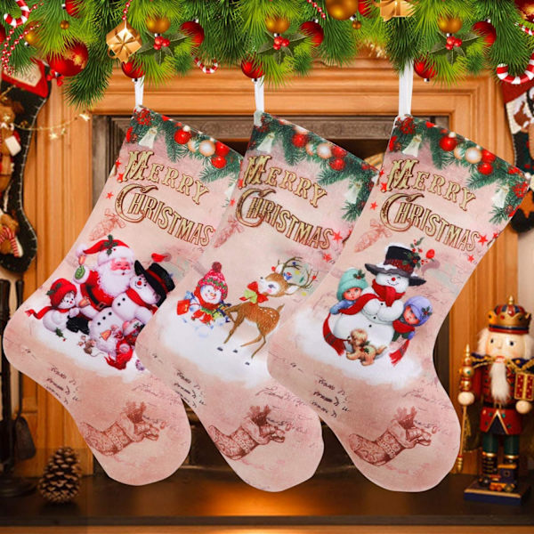 Julstrumpor, 3 klassiska jultomtar/snögubbar/ren Chris