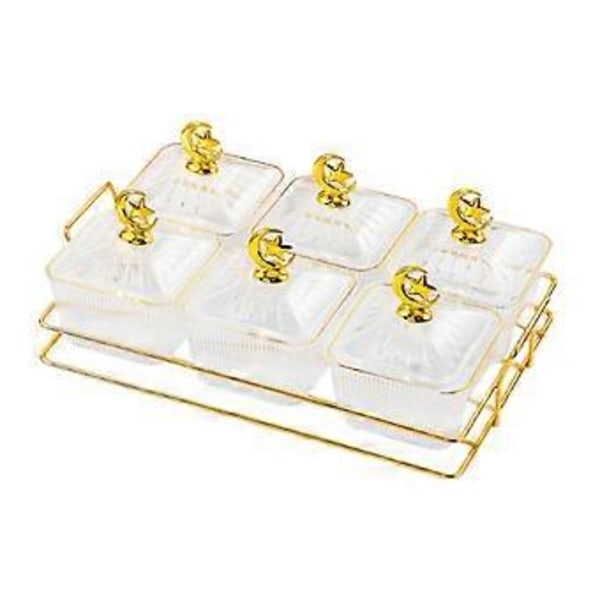Torkad Frukt Snacks Serveringsfat Aptitretare Serveringsbricka Nordisk Nötbricka Uppdelad Serveringsplatta för Fest Aptitretare Krydda (6 Skålar Klar) 6 Bowl Clear