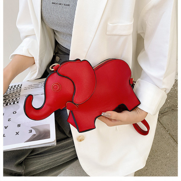 Baby elefant tegneserie skulder crossbody veske, rød, skinn