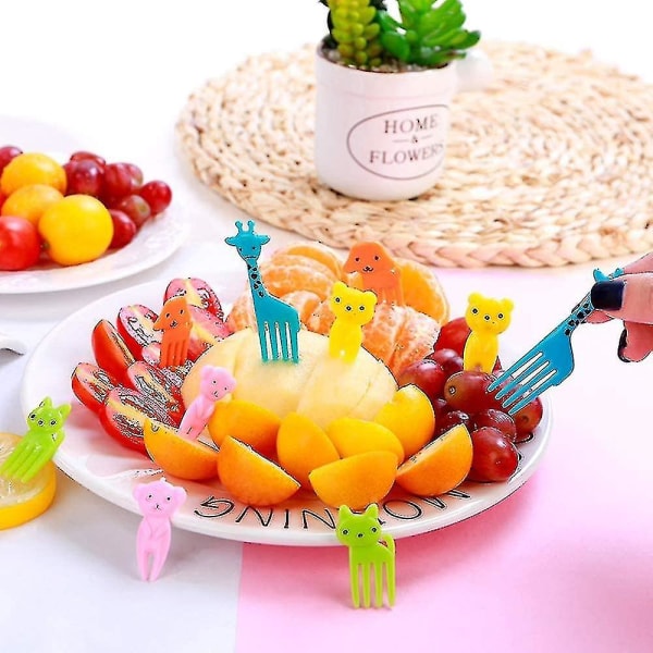 50 st härlig mat fruktgafflar, mini söta tecknade tandpetare pinnar dekor för barnfest Bento Lunchlåda Dessert Cocktail