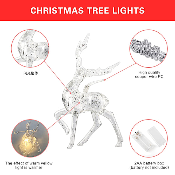 LED Sika Deer ljusslinga med batterilåda jul älg trädgård
