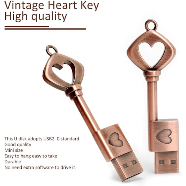 32GB USB-flashdrev, Retro Metal Nøgleformet USB-flashdrev Memory Stick USB 2.0 Pen Drive