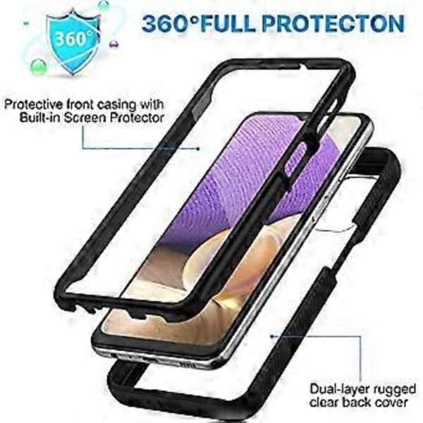 Samsung A32 5G Skal, 360 Full Body Stötsäkert Skydd med Inbyggt Skärmskydd Klar Stötfångare Skyddsfodral Militärklassat Skydd Mobilskal