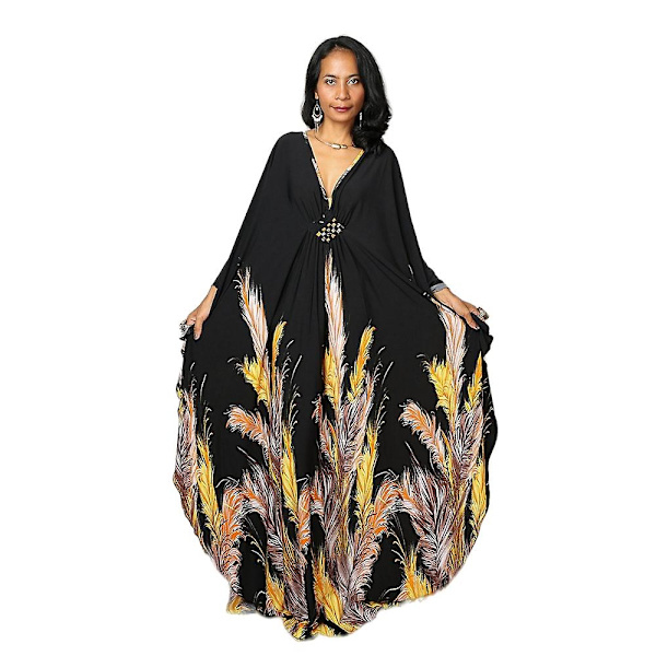 Dame Print Maxi Kjole Flagærme Strandkjole Plus Size Sommerkjole Badetøj Kaftan Cover-ups Dn0532