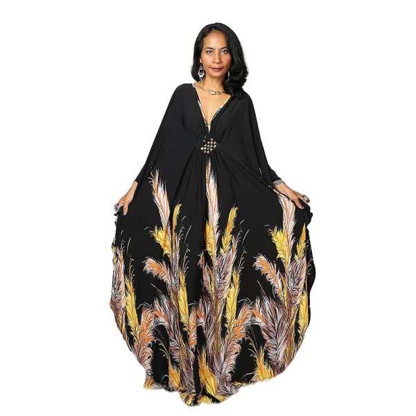 Maxiklänning med print för damer Batwing Sleeve Beach Dress Plus Size Sundress Beachwear Kaftan Cover-ups Dn0532
