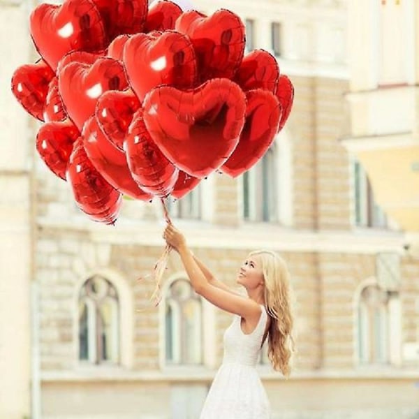 50pcs Red Heart Balloons 18 Inch Red Heart Shaped Foil Balloons Valentines Day Mylar Balloons For Valentines Day, Wedding, Engagement Decoration