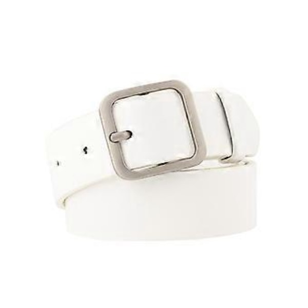 Mode PU Läderbälte För Kvinnor Fyrkantigt Spänne Högkvalitativa Dambälten Klänning Jeans Rem Flickor Midjeband Justerbara Bälten White Silver Buckle 110cm