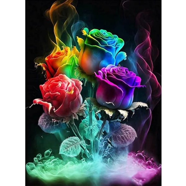 5D diamantmaleri-DIY-30x40cm-Farverig brændende rose