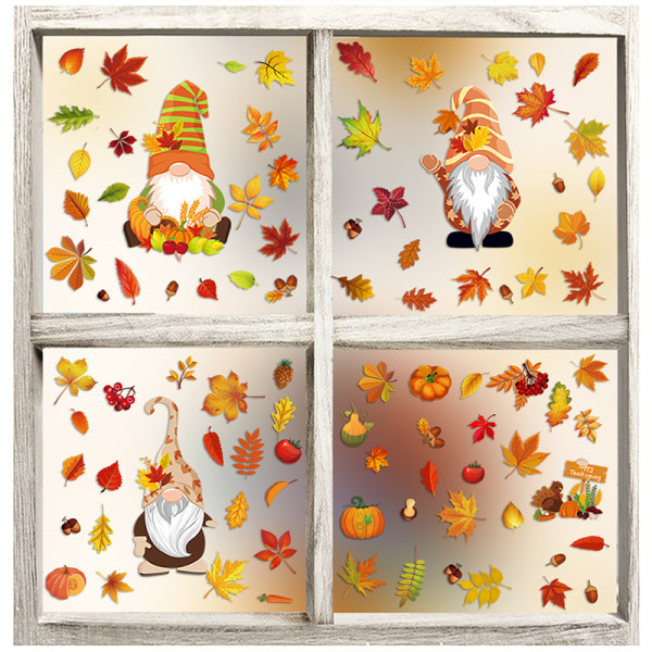 Höstens fönsterdekordekaler - Lönnbladstomtar, fönsterdekorsstickor