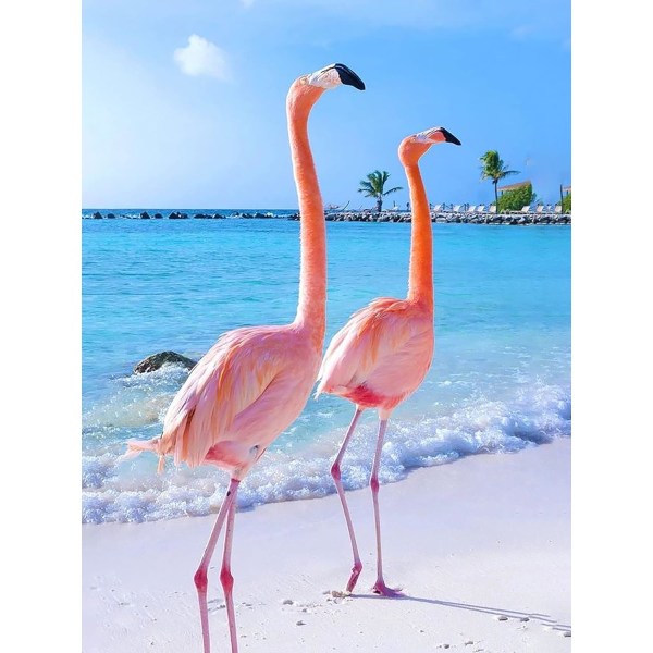 Gör-det-själv 5D- diamond painting Red Bird Animal, Flamingo Art Sky Beach C