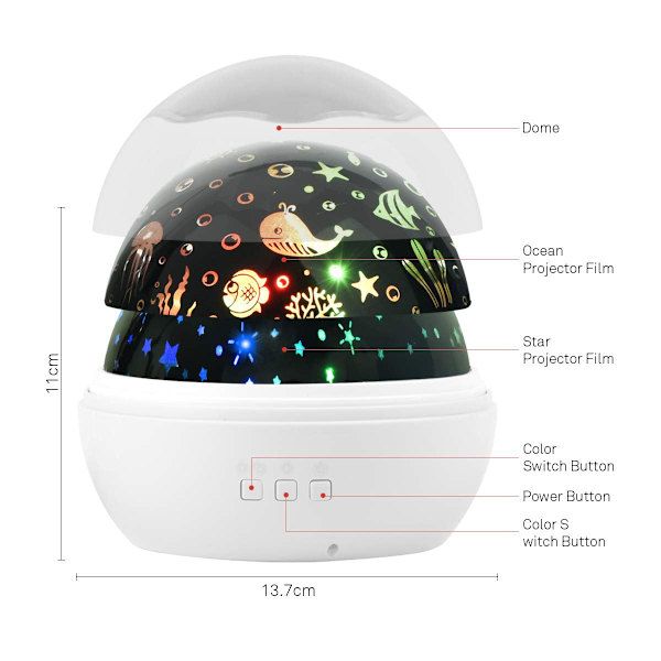 Tähtitaivas LED-projektori, vauvan yövalo, Ocean World 2 in 1 -projektilamppu USB-kaapelilla (valkoinen)