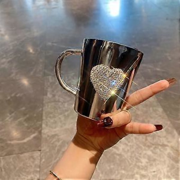 Bærbar rustfri stål krus med bling hjerteformet rhinestone glitter krus egnet til udendørs picnic