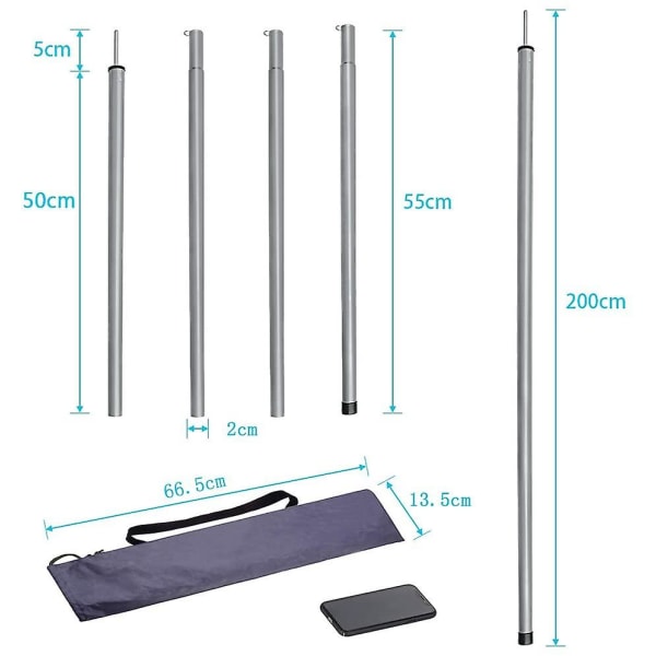 2x79'' Tältstänger, Justerbar Tarpstång i Järn