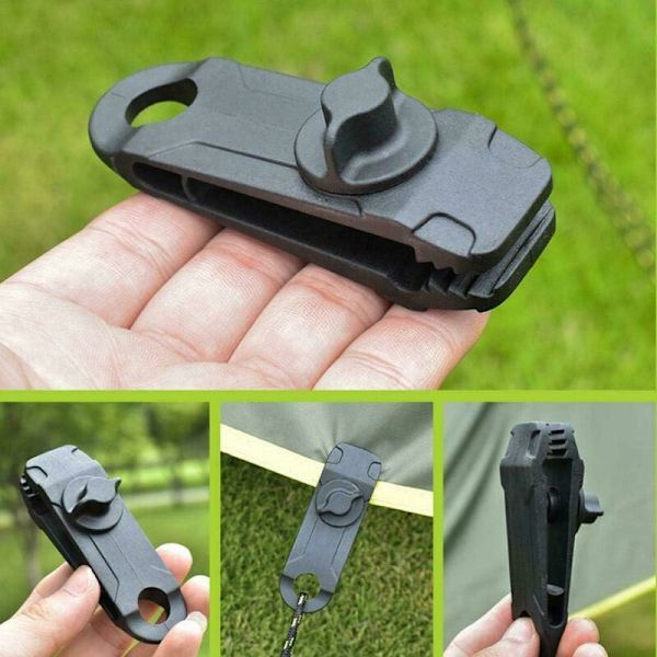 10 stk. presenningclips til telt og markise med plastik snap-lås til presenninger, camping, campingvogn, skur, sort