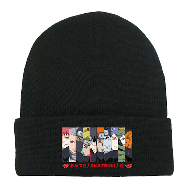 Naruto strikket hue Imprint Simple Trend Sort Hip-hop Curling Hat-2