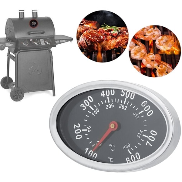 Grilltermometer i rustfrit stål, ovalt bimetaltermometer 430°C