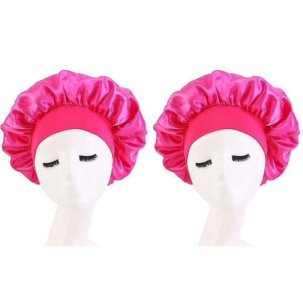 2-pack Satin Sovhatt för Kvinnor, Solid Färg, Nattmössa, Hårsjukvård, Nattmössa (Roseröd)