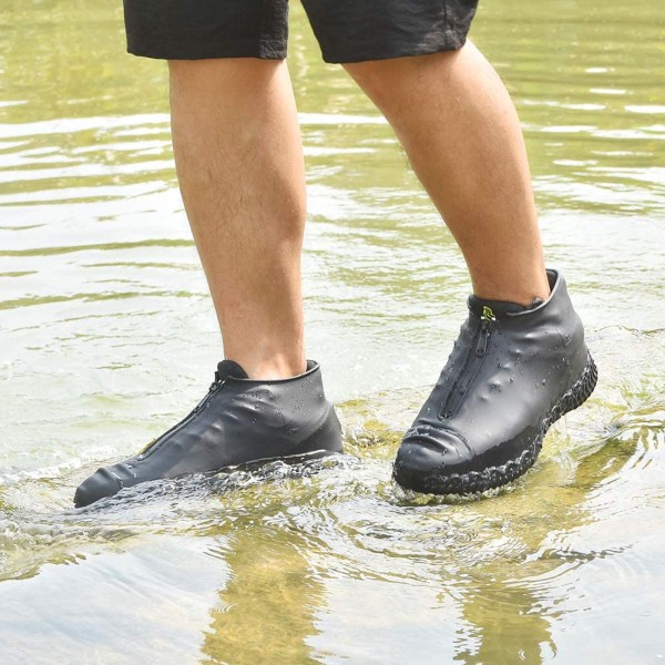 Vattentäta skoöverdrag, återanvändbara skoöverdrag i silikon med halkfri förstärkt sula för regniga och snöiga dagar för män, kvinnor (43-47)