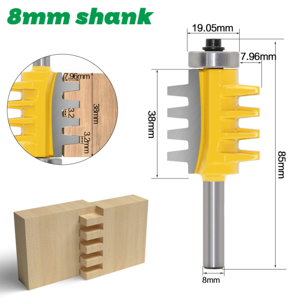 8mm skaft skinnefinger reversibel skjøt fres lim bit taper tapp