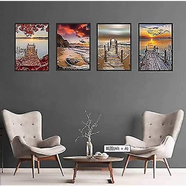 Xxl Diamond Painting Full Large Set, 4 st 5d Diamond Painting Bilder Med Diamant