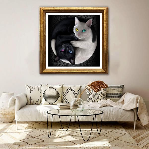 5D Diamantmaleri Kits til Voksne Sort og Hvid Kat, DIY Kunst