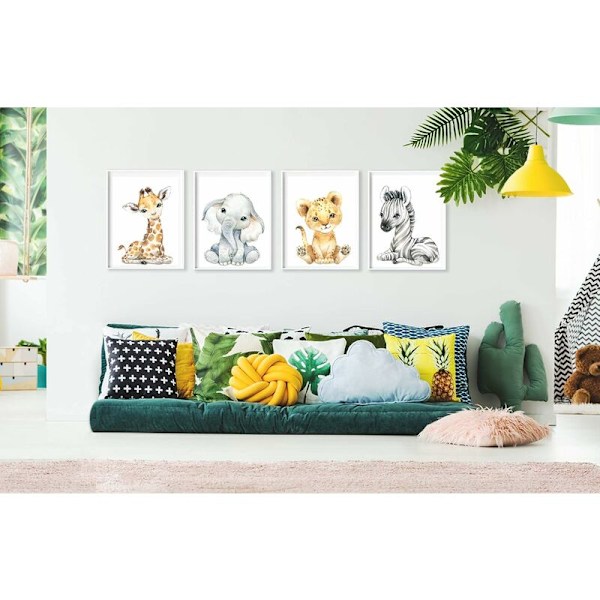 Set med 4 barnrumsaffischer - A4-storlek Tiger & Giraff Zebra, Pojke &