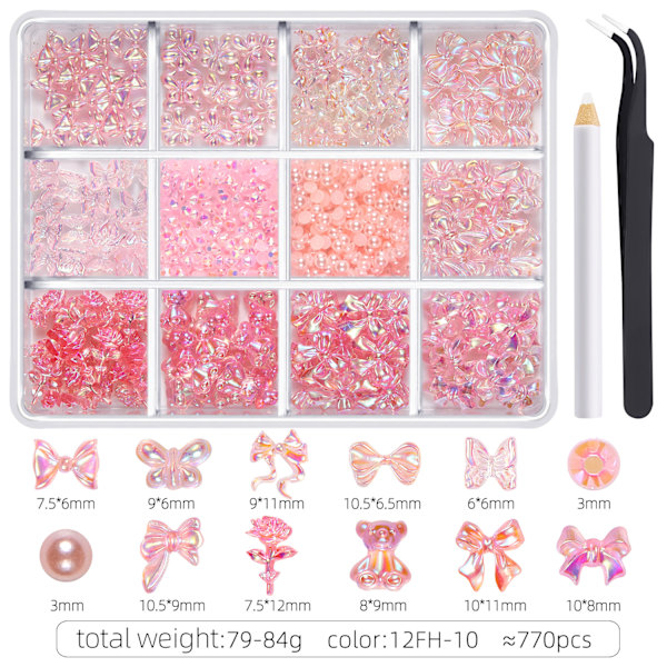 1 Ask Nagelberlocker för Naglar 3D Nagelstrass Nageldekorationer Professionella Hantverks Nagelkonsttillbehör för Kvinnor 12FH10