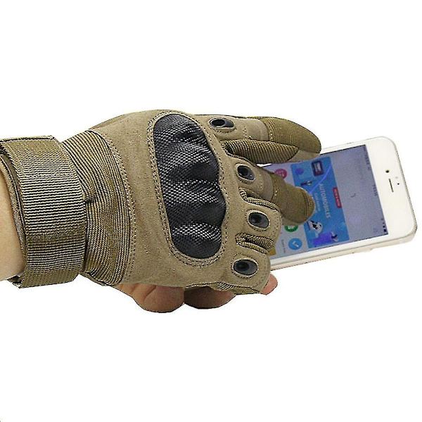 Taktiske handsker, touchscreen militærhandsker med hård kno til jagt, skydning, vandreture, airsoft, camping, paintball, hærtræning（XL Brun）