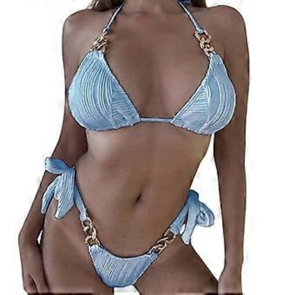 Sexig Bikini Set Dam Baddräkt Push Up BH Bikini Set 2 Delar Baddräkter Baddräkt Strandkläder String Bikini Set Blå M Blue M