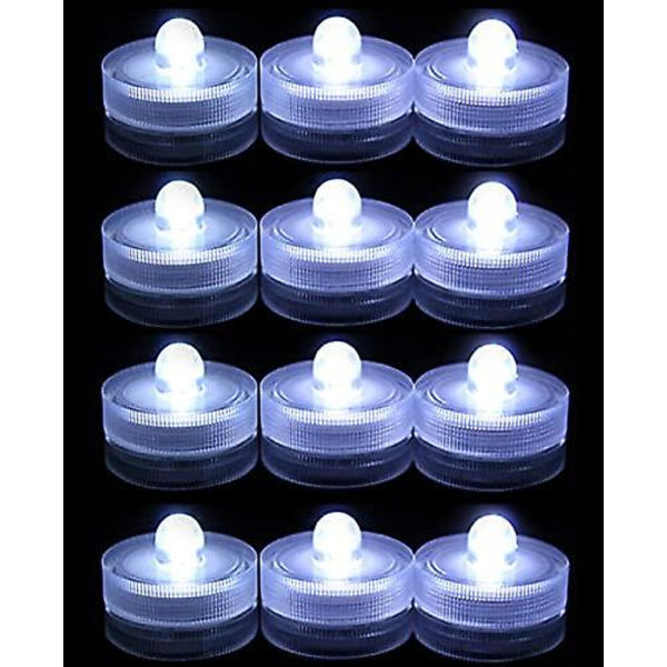 12 stk. Mini LED-lys til undervandsbrug, små flammefri lys til vase, pool, dam, lanternedekoration (hvid)