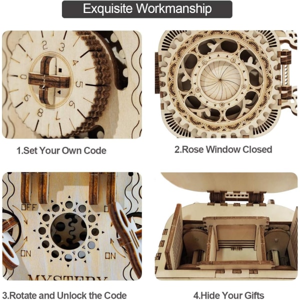 Treflmodellpuslespill 3D skattekiste / eske, mekaniske modellsett i 3D-tre uten lim (skattekiste)