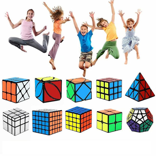 Speed Cube Sæt, Cube Bundle 2x2 3x3 4x4 5x5 Pyramide - Puslespil Cube Legetøj Gave 10 Stk